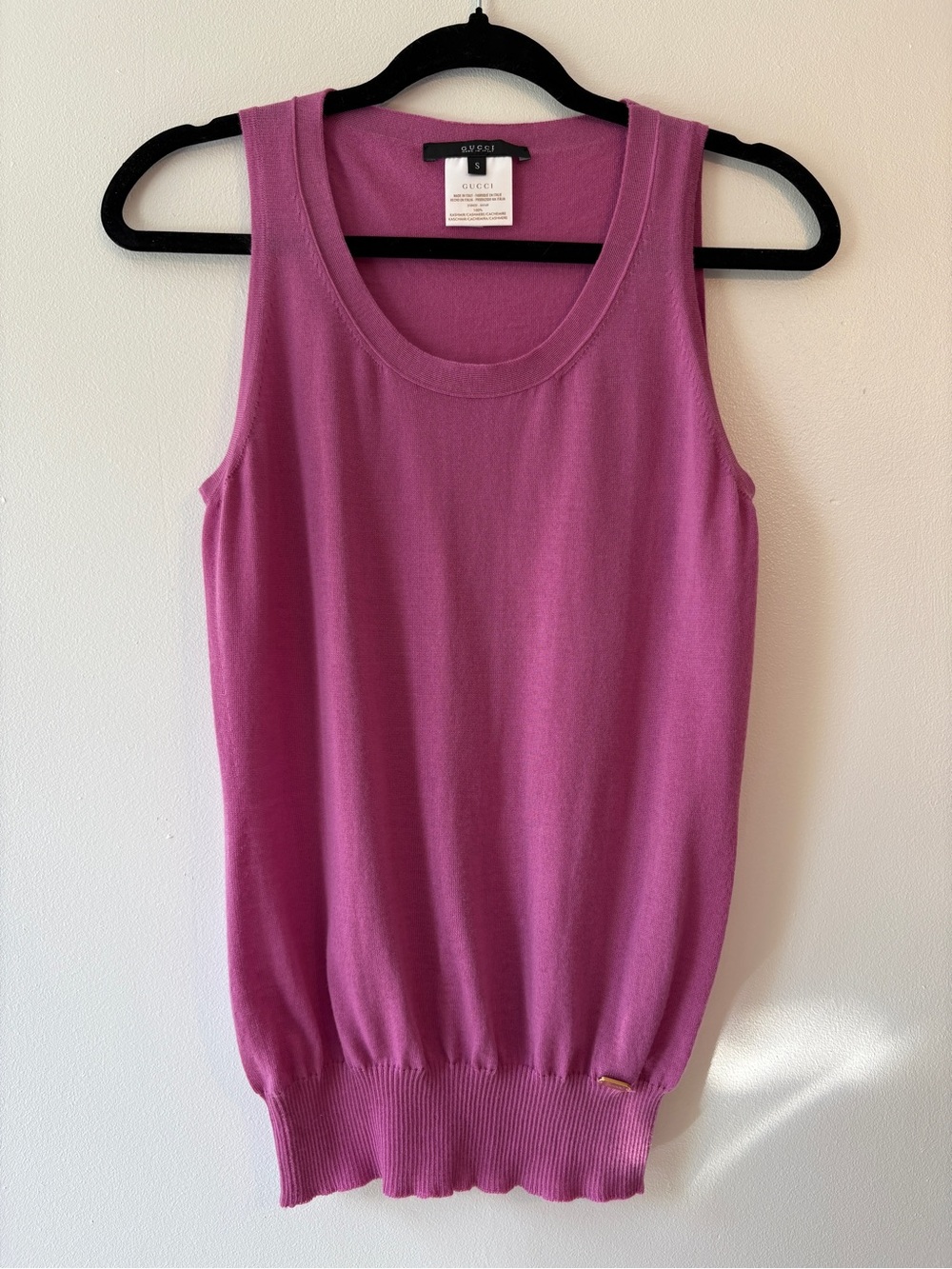 GUCCI 100% Cashmere Sleeveless Knit Tank Top Pink Purple Made in Italy S